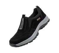 Walking Shoes for Men Comfortable Slip On Sneakers Lightweight Running Shoes Non-Slip Flat Trainer Arch Support Sneakers Suede Casual Shoe Fitness Sneaker for Middle-Aged and Elderly Adults Black