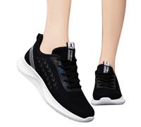 Walking Shoes with Memory Foam Flat Breathable Non-Slip Athletic Outdoor Sport Shoe Non Slip Extra Wide Fit Round Toe Knit Mary Jane Shoes Comfortable Breathable Arch Support Work Shoe Black