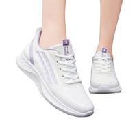 Walking Shoes with Memory Foam Flat Breathable Non-Slip Athletic Outdoor Sport Shoe Non Slip Extra Wide Fit Round Toe Knit Mary Jane Shoes Comfortable Breathable Arch Support Work Shoe White