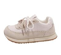 Walking Sneakers Women Y2K Trendy Bow Casual Lattice Lace-Up Khakki Hand Sewing Fashion Chuncky Sneakers Cute Lightweight Trainers Khaki 7.5