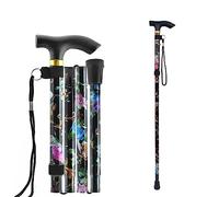 Walking Stick, Adjustable Folding Walking Stick Black Floral Aluminum Cane Lightweight Comfortable Grip and Durable Walking Aid Easy Adjustable Height Folding Extendable Walking Cane