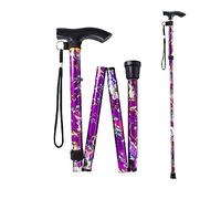 Walking Stick, Adjustable Folding Walking Stick Purple Floral Aluminum Cane Lightweight Comfortable Grip and Durable Walking Aid Easy Adjustable Height Folding Extendable Walking Cane