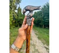 Walking Stick | Black Raven Handle Wooden Carved Walking Cane |Odin Crow Brass Victoria Walking Skull Handle Cane & Stick For Dad Derby Gift