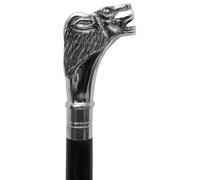 Walking stick cane lion wooden handle antique style