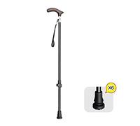 Walking Stick, Carbon Light Telescopic Solid Wood Non-Slip Old Man Crutch with 6pc Foot pad