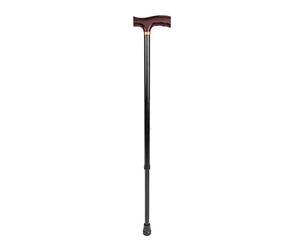 Walking Stick Height-Adjustable Aluminium Stick Wooden Handle Black