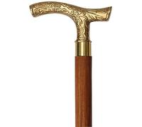 Walking Stick - Men Derby Canes and Wooden Walking Stick for Men and Women - 37" Brown Ebony Brass T Shape Handle in Golden Tone Natural Wood Unisex Cane