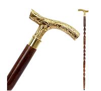 Walking Stick - Men Derby Canes and Wooden Walking Stick for Men and Women - 37" Brown Ebony Brass T Shape Handle in Golden Tone Natural Wood Unisex Cane 01