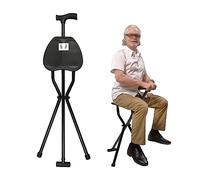 Walking Stick Seat Foldable Stool with Cane Bases Stick Chair for Adults Adjustable Aluminium Cane Seat Portable Folding 2-in-1 Walking Stick