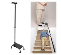 Walking Stick,Stair Climbing Cane,Walking Cane with 4 Feet&Pedal,Seniors Step Helper Adjustable Stair Steady Stairs Assist Aid for Men Women Elderly Disabled