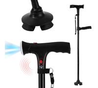Walking Stick，Walking Canes for Women & Men，Folding Cane with Led Light and Alarm, with Side Handle, Collapsible Cane Lightweight, Free Self Standing Foldable Stick for Seniors & Adults