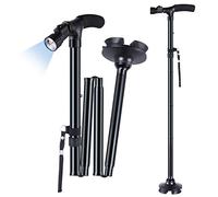 Walking Stick with LED Light, Ohuhu Folding Walking Sticks for Women & Men, Walking Cane with Strap and Carrying Bag, Adjustable Height Lightweight Portable, for Seniors