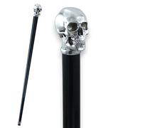 Walking stick with personalized skull handle in black wood for men and women, elegant for ceremonies | Cavagnini handcrafted walking cane, vintage wood, made in Italy