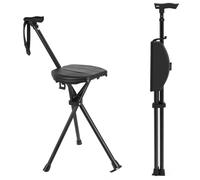 Walking Stick with Seat, Adjustable Walking Cane with Seat, Foldable Lightweight Aluminum Anti-Slip Walking Stick, 550Lbs Capacity, Portable Cane Stool for Men & Women with Carry Bag for Travel Hiking