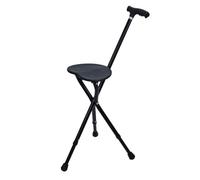 Walking Stick with Seat,Folding Cane with Seat and LED Light, 440 LBS Capacity Adjustable Walking Stick for Seniors, Portable Crutch Stool with Magnetic Therapy for Outdoor (Black)