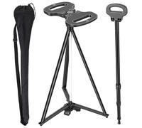 Walking Stick with Seat, Height Adjustable Aluminium Folding Cane Seat with Carrying Bag and Anti Slip Rubber Base, Walking Cane Chair for Queuing Hiking Travel, 87 to 97 cm