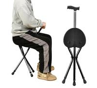 Walking Stick with Seat & Light, Adjustable Height Folding Walking Stick for Seniors, Alloy Crutch Chair with Magnetic Therapy Stone, Heavy Duty Walking Cane with Folding Seat 200Kg