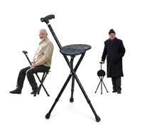 Walking Stick with Seat & Light, Aluminum Alloy Adjustable Height Cane Seat, Heavy Duty, Folding Lightweight, 3 Legged, Women and Men