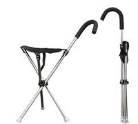 Walking Stick with Seat - Portable Stool, Lightweight up to 2 lbs, Suitable for Men, Women, Seniors, Disabled People (Curved Handle, Black)
