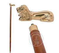Walking Sticks For Men Women Seniors Brown Wooden Folding Decorative Canes With Lion Brass Handle 36 Inch