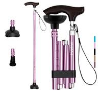 Walking Sticks for Seniors w/Wooden Handle, Lightweight Collapsible & Foldable Walking Canes for Men Women, Heavy Duty Adjustable Length Mobility Aids for Walking, w/Extra Tip & Carry Bag - Pink