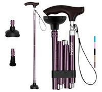 Walking Sticks for Seniors w/Wooden Handle, Lightweight Collapsible & Foldable Walking Canes for Men Women, Heavy Duty Adjustable Length Mobility Aids for Walking, w/Extra Tip & Carry Bag - Purple