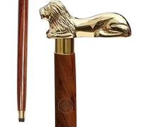 Walking Sticks Vintage-Look Brown Wooden Walking Stick - Wood Cane with Lion Brass Handle - Decorative 94.5 cm Walking Sticks and Canes - for Men/Women/Seniors