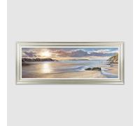 Walking the Dog at Dusk Wall Art - Charming Coastal Sunset Stroll Painting - 131 x 51cm
