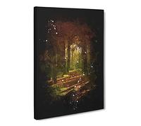 Walking Through An Autumn Forest Paint Splash Canvas Print | Gallery Wrapped 30mm Frame Wall Art | 24x16 inches | Ready to Hang | Modern Landscape Picture | Living Room Bedroom Lounge Office