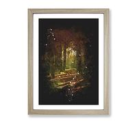 Walking Through An Autumn Forest Paint Splash Modern Framed Wall Art Print, Ready to Hang Picture for Living Room Bedroom Home Office Décor, Oak A4 (34 x 25 cm)