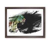 Walking Tiger V2 Modern Framed Print | A4 Walnut Framed Wall Art | Ready to Hang | Modern Animal Picture | Living Room Bedroom Lounge Office
