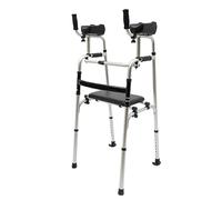 Walking Trainer Adjustable Armrest Stand Walkers Seat Standing Rehabilitation Elderly Rolling Upright Walker Aluminum Alloy Handrail Frame Portable Medical Dual Mode for Post Operative Recovery