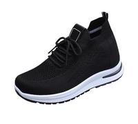 Walking Trainers Womens Lace Up High-Top Mesh Trainers Breathable Comfy Sports Shoes Non-Slip Thick Bottom Running Sneakers Casual Flats Lightweight Orthopedic Trainer Sporty Style Footwear Black