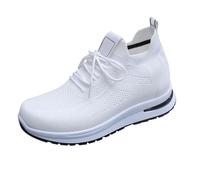 Walking Trainers Womens Lace Up High-Top Mesh Trainers Breathable Comfy Sports Shoes Non-Slip Thick Bottom Running Sneakers Casual Flats Lightweight Orthopedic Trainer Sporty Style Footwear White