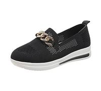 Walking Trainers Womens - Ladies Fashion Solid Mesh Metal Chain Decorative Thick Soled Casual Sports Shoes Black