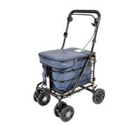 Walking Trolley/Shopping Trolley with Seat/Seated Mobility Trolley/Stroller/Rollator (FULLY ASSEMBLED READY TO USE!) Folding with handbrake 6 wheels and seat (Navy)
