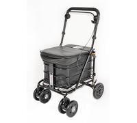 Walking Trolley/Shopping Trolley with Seat/Seated Mobility Trolley/Stroller/Rollator (FULLY ASSEMBLED READY TO USE!) Folding trolley with handbrake 6 wheels and seat (Black)