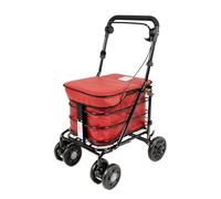 Walking Trolley/Shopping Trolley with Seat/Seated Mobility Trolley/Stroller/Rollator (FULLY ASSEMBLED READY TO USE!) Folding with handbrake 6 wheels and seat (Red)