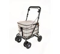 Walking Trolley/Shopping Trolley with Seat/Seated Mobility Trolley/Stroller/Rollator (FULLY ASSEMBLED READY TO USE!) Folding with handbrake 6 wheels and seat (Light Tartan)