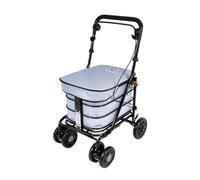 Walking Trolley/Shopping Trolley with Seat/Seated Mobility Trolley/Stroller/Rollator (FULLY ASSEMBLED READY TO USE!) Folding with handbrake 6 wheels and seat (Sky Blue)