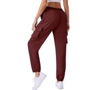 Walking Trousers for Women Summer Quick Dry Cargo Joggers Ladies Plain Elasticated Waist Stright Leg Casual Activewear Trousers with Multi Pockets