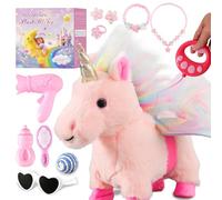 Walking Unicorn Toy Set Singing Dancing Electronic Plush Pony with Leash, Touch Control Realistic Footsteps, Nodding, Tail Wagging, Pretend Dress Up Cute Wings Unicorns Animated Pet Gift for Girl