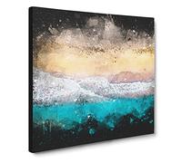 Walking Upon a Beach in Corfu Greece Paint Splash Canvas Print | Gallery Wrapped 30mm Frame Wall Art | 14x14 inches | Ready to Hang | Modern Seascape Picture | Living Room Bedroom Lounge Office