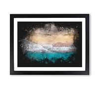Walking Upon A Beach In Corfu Greece Paint Splash Modern Art Framed Print | A2 Black Framed Wall Art | Ready to Hang | Modern Beach Picture | Living Room Bedroom Lounge Office