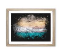 Walking Upon A Beach In Corfu Greece Paint Splash Modern Art Framed Print | A2 Oak Framed Wall Art | Ready to Hang | Modern Beach Picture | Living Room Bedroom Lounge Office