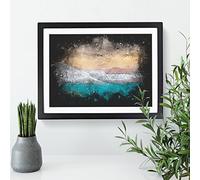 Walking Upon A Beach In Corfu Greece Paint Splash Modern Art Framed Print | A3 Black Framed Wall Art | Ready to Hang | Modern Beach Picture | Living Room Bedroom Lounge Office