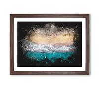 Walking Upon A Beach In Corfu Greece Paint Splash Modern Art Framed Print | A3 Walnut Framed Wall Art | Ready to Hang | Modern Beach Picture | Living Room Bedroom Lounge Office