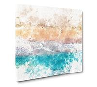 Walking Upon a Beach in Corfu Greece Watercolour Canvas Print | Gallery Wrapped 30mm Frame Wall Art | 20x20 inches | Ready to Hang | Modern Seascape Picture | Living Room Bedroom Lounge Office