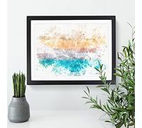 Walking Upon A Beach In Corfu Greece Watercolour Modern Framed Print | A3 Black Framed Wall Art | Ready to Hang | Modern Beach Picture | Living Room Bedroom Lounge Office