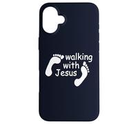 Walking With Jesus Funny Human Footprint Case for iPhone 16 Plus